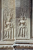 Angkor Wat temple, the fourth enclosure, the bas reliefs of the west gopura, superbly preserved devatas, either individually or in groups of two or three, amongst the finest in the monument.